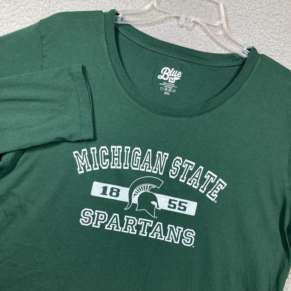 Michigan State University Spartans T Shirt Adult XXL Green Long Sleeve Cotton